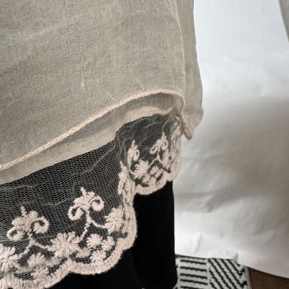 Sheer Beige Blouse With Embroidered Hem & 3/4 Sleeves By Prontomoda Giusy - Picture 8 of 16